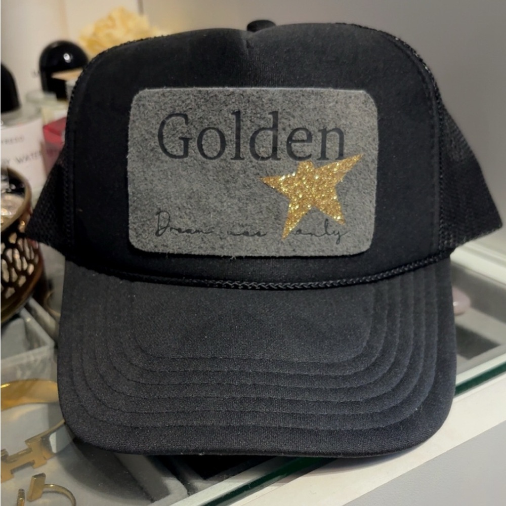 Golden Star Trucker Hat with Black with Gold Star